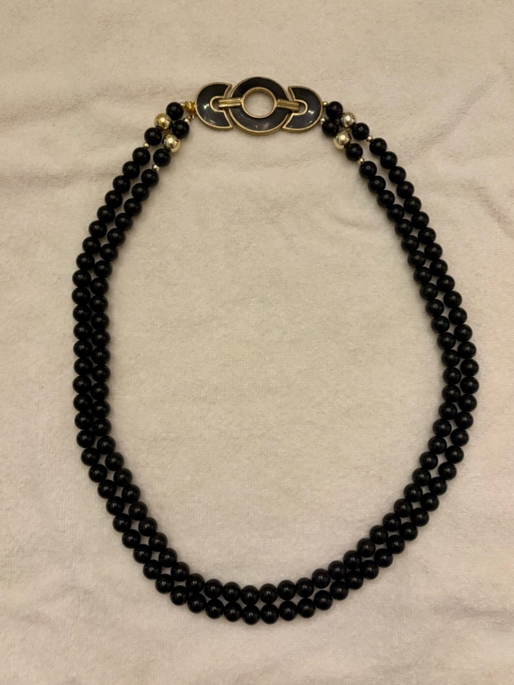 Black and gold beaded double-stranded necklace